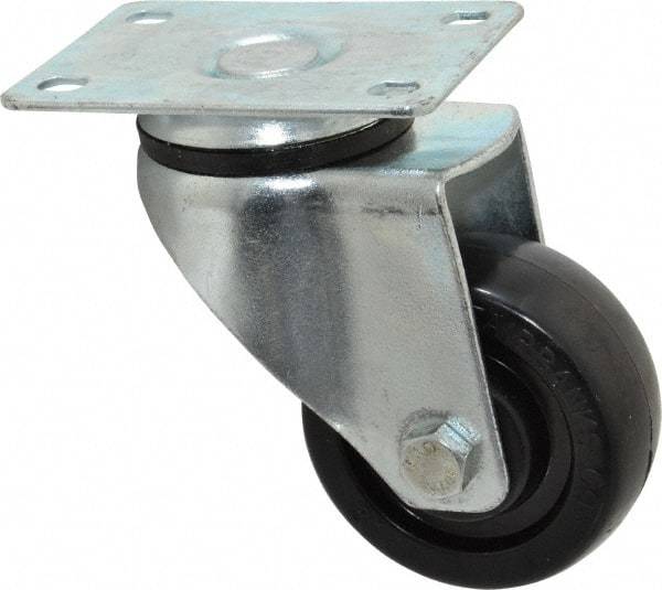 Fairbanks - 3" Diam x 1-1/4" Wide x 4-3/8" OAH Top Plate Mount Swivel Caster - Hard Rubber, 250 Lb Capacity, Self-Lubricating Bearing, 2-7/8 x 3-5/8" Plate - USA Tool & Supply