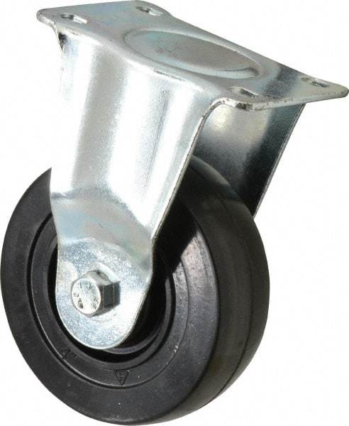 Fairbanks - 4" Diam x 1-1/4" Wide x 5-13/32" OAH Top Plate Mount Rigid Caster - Hard Rubber, 275 Lb Capacity, Self-Lubricating Bearing, 2-7/8 x 3-5/8" Plate - USA Tool & Supply