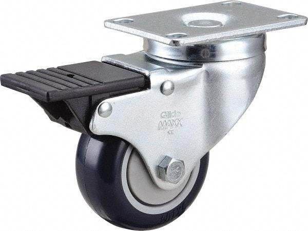 Value Collection - 3" Diam x 1-1/4" Wide x 4-3/8" OAH Top Plate Mount Swivel Caster with Brake - Polyurethane, 300 Lb Capacity, Ball Bearing, 2-7/8 x 3-5/8" Plate - USA Tool & Supply