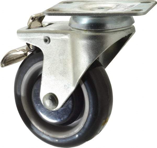 Value Collection - 4" Diam x 1-1/4" Wide x 5-13/32" OAH Top Plate Mount Swivel Caster with Brake - Polyurethane, 235 Lb Capacity, Ball Bearing, 2-7/8 x 3-5/8" Plate - USA Tool & Supply
