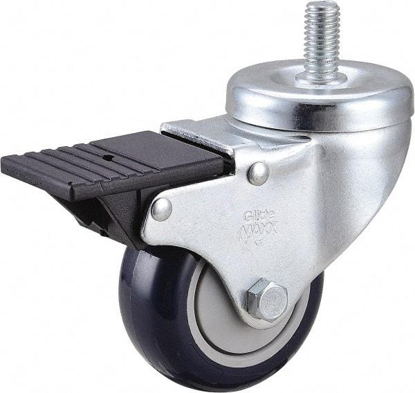Value Collection - 3" Diam x 1-1/4" Wide x 4-3/8" OAH Stem Mount Swivel Caster with Brake - Polyurethane, 300 Lb Capacity, Ball Bearing, 1/2-13 x 1" Threaded Stem - USA Tool & Supply