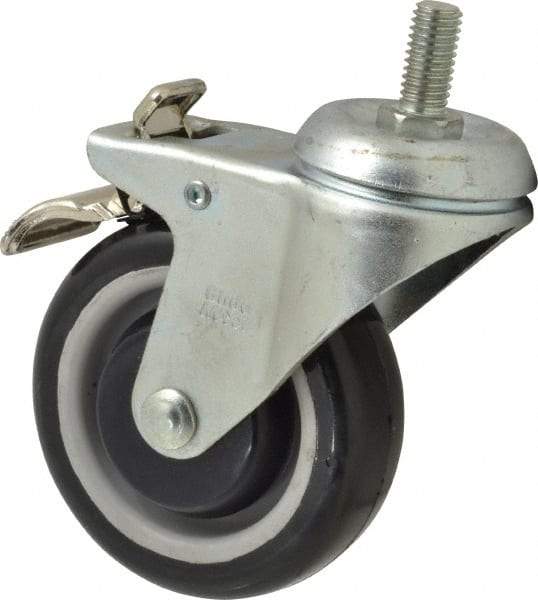 Value Collection - 4" Diam x 1-1/4" Wide x 5-13/32" OAH Stem Mount Swivel Caster with Brake - Polyurethane, 300 Lb Capacity, Ball Bearing, 1/2-13 x 1" Threaded Stem - USA Tool & Supply
