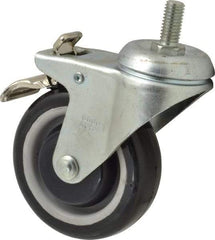 Value Collection - 4" Diam x 1-1/4" Wide x 5-13/32" OAH Stem Mount Swivel Caster with Brake - Polyurethane, 300 Lb Capacity, Ball Bearing, 1/2-13 x 1" Threaded Stem - USA Tool & Supply