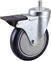Value Collection - 5" Diam x 1-1/4" Wide x 6-15/32" OAH Stem Mount Swivel Caster with Brake - Polyurethane, 300 Lb Capacity, Ball Bearing, 1/2-13 x 1" Threaded Stem - USA Tool & Supply