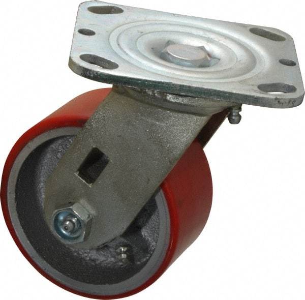 Fairbanks - 4" Diam x 2" Wide x 5-1/8" OAH Top Plate Mount Swivel Caster - Polyurethane, 700 Lb Capacity, Roller Bearing, 4 x 4-1/2" Plate - USA Tool & Supply