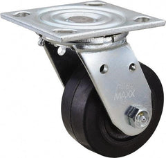 Value Collection - 4" Diam x 2" Wide x 5-5/8" OAH Top Plate Mount Swivel Caster - Rubber, 300 Lb Capacity, Roller Bearing, 4 x 4-1/2" Plate - USA Tool & Supply