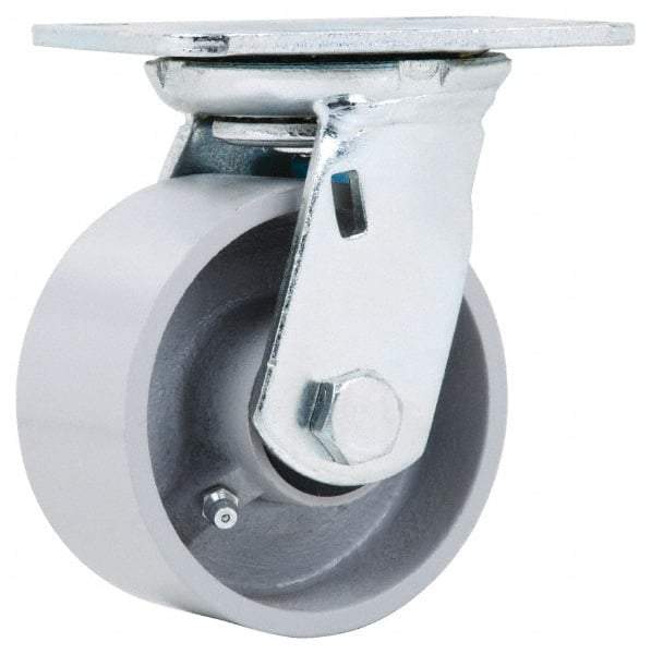 Fairbanks - 4" Diam x 2" Wide x 5-3/8" OAH Top Plate Mount Swivel Caster - Semi-Steel, 700 Lb Capacity, Roller Bearing, 4 x 4-1/2" Plate - USA Tool & Supply