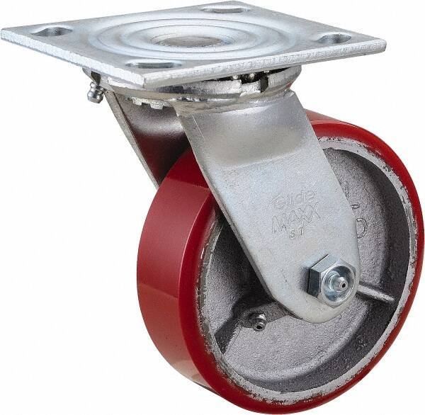 Value Collection - 5" Diam x 1-1/2" Wide x 6-1/2" OAH Top Plate Mount Swivel Caster - Polyurethane, 800 Lb Capacity, Roller Bearing, 4 x 4-1/2" Plate - USA Tool & Supply