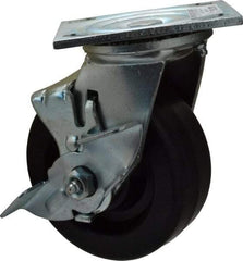 Value Collection - 5" Diam x 2" Wide x 6-1/2" OAH Top Plate Mount Swivel Caster with Brake - Phenolic, 1,000 Lb Capacity, Roller Bearing, 4 x 4-1/2" Plate - USA Tool & Supply