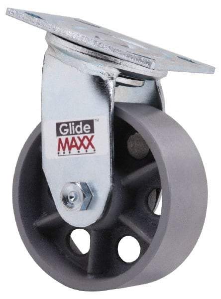 Value Collection - 5" Diam x 2" Wide x 6-1/2" OAH Top Plate Mount Swivel Caster - Semi-Steel, 1,000 Lb Capacity, Roller Bearing, 4 x 4-1/2" Plate - USA Tool & Supply