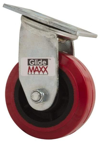 Value Collection - 5" Diam x 2" Wide x 6-1/2" OAH Top Plate Mount Swivel Caster - Polyurethane, 600 Lb Capacity, Roller Bearing, 4 x 4-1/2" Plate - USA Tool & Supply