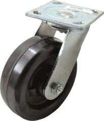 Value Collection - 6" Diam x 2" Wide x 7-1/2" OAH Top Plate Mount Swivel Caster with Brake - Phenolic, 1,200 Lb Capacity, Roller Bearing, 4 x 4-1/2" Plate - USA Tool & Supply
