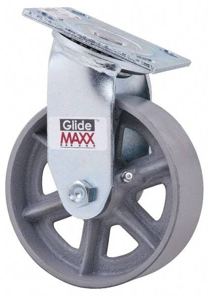 Value Collection - 6" Diam x 2" Wide x 7-1/2" OAH Top Plate Mount Swivel Caster - Semi-Steel, 1,200 Lb Capacity, Roller Bearing, 4 x 4-1/2" Plate - USA Tool & Supply
