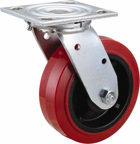 Value Collection - 6" Diam x 2" Wide x 7-1/2" OAH Top Plate Mount Swivel Caster - Polyurethane, 600 Lb Capacity, Roller Bearing, 4 x 4-1/2" Plate - USA Tool & Supply