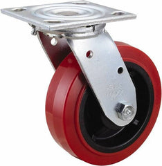 Value Collection - 6" Diam x 2" Wide x 7-1/2" OAH Top Plate Mount Swivel Caster - Polyurethane, 600 Lb Capacity, Roller Bearing, 4 x 4-1/2" Plate - USA Tool & Supply