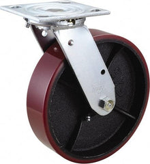 Value Collection - 8" Diam x 2" Wide x 9-1/2" OAH Top Plate Mount Swivel Caster - Polyurethane, 1,200 Lb Capacity, Roller Bearing, 4 x 4-1/2" Plate - USA Tool & Supply