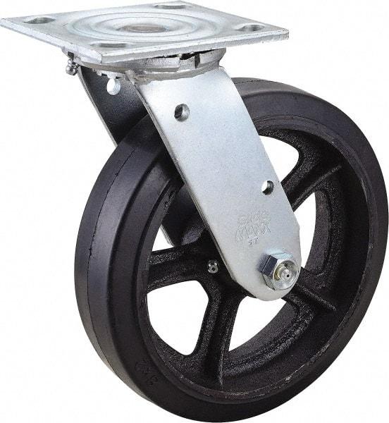 Value Collection - 8" Diam x 2" Wide x 9-1/2" OAH Top Plate Mount Swivel Caster - Rubber, 600 Lb Capacity, Roller Bearing, 4 x 4-1/2" Plate - USA Tool & Supply