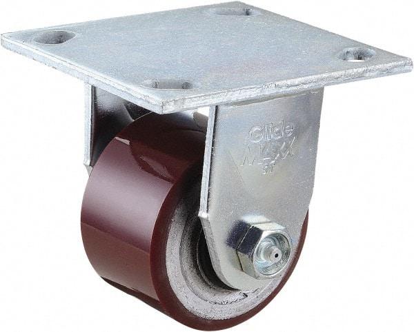 Value Collection - 3" Diam x 2" Wide x 4-1/2" OAH Top Plate Mount Rigid Caster - Polyurethane, 420 Lb Capacity, Roller Bearing, 4 x 4-1/2" Plate - USA Tool & Supply