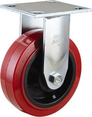 Value Collection - 6" Diam x 2" Wide x 7-1/2" OAH Top Plate Mount Rigid Caster - Polyurethane, 600 Lb Capacity, Roller Bearing, 4 x 4-1/2" Plate - USA Tool & Supply