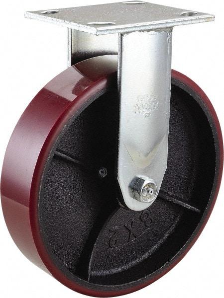 Value Collection - 8" Diam x 2" Wide x 9-1/2" OAH Top Plate Mount Rigid Caster - Polyurethane, 1,200 Lb Capacity, Roller Bearing, 4 x 4-1/2" Plate - USA Tool & Supply