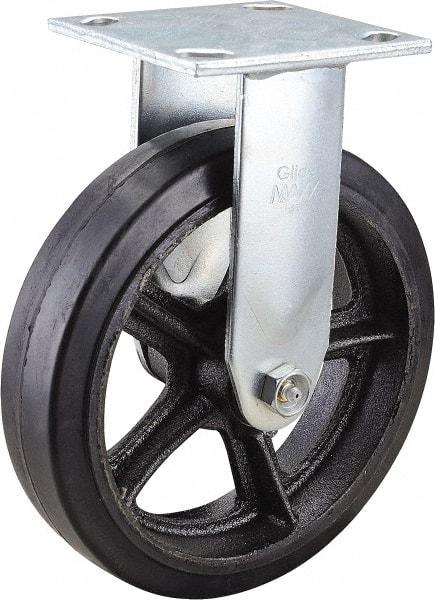 Value Collection - 8" Diam x 2" Wide x 9-1/2" OAH Top Plate Mount Rigid Caster - Rubber, 600 Lb Capacity, Roller Bearing, 4 x 4-1/2" Plate - USA Tool & Supply