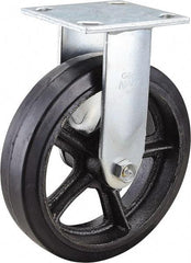 Value Collection - 8" Diam x 2" Wide x 9-1/2" OAH Top Plate Mount Rigid Caster - Rubber, 600 Lb Capacity, Roller Bearing, 4 x 4-1/2" Plate - USA Tool & Supply