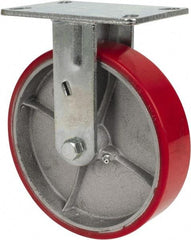 Fairbanks - 8" Diam x 2" Wide x 9-1/4" OAH Top Plate Mount Rigid Caster - Polyurethane, 1,200 Lb Capacity, Roller Bearing, 4-1/2 x 6-1/4" Plate - USA Tool & Supply