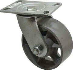 Value Collection - 6" Diam x 2-1/2" Wide x 7-1/2" OAH Top Plate Mount Swivel Caster - Semi-Steel, 1,800 Lb Capacity, Roller Bearing, 4-1/2 x 6-1/4" Plate - USA Tool & Supply