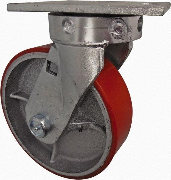 Value Collection - 8" Diam x 2-1/2" Wide x 10-1/8" OAH Top Plate Mount Swivel Caster - Polyurethane, 1,800 Lb Capacity, Roller Bearing, 4-1/2 x 6-1/2" Plate - USA Tool & Supply