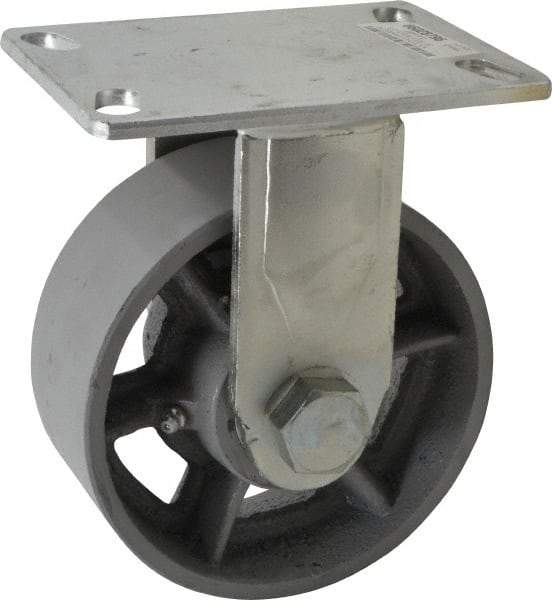 Value Collection - 6" Diam x 2-1/2" Wide x 7-1/2" OAH Top Plate Mount Rigid Caster - Semi-Steel, 1,800 Lb Capacity, Roller Bearing, 4-1/2 x 6-1/4" Plate - USA Tool & Supply