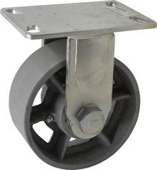 Value Collection - 6" Diam x 2-1/2" Wide x 7-1/2" OAH Top Plate Mount Rigid Caster - Semi-Steel, 1,800 Lb Capacity, Roller Bearing, 4-1/2 x 6-1/4" Plate - USA Tool & Supply
