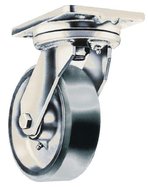 Fairbanks - 8" Diam x 2" Wide x 9-1/4" OAH Top Plate Mount Swivel Caster - Phenolic, 1,000 Lb Capacity, Roller Bearing, 4-1/2 x 6-1/4" Plate - USA Tool & Supply