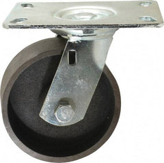 Fairbanks - 5" Diam x 2" Wide x 6-1/4" OAH Top Plate Mount Swivel Caster - Semi-Steel, 900 Lb Capacity, Roller Bearing, 4-1/2 x 6-1/4" Plate - USA Tool & Supply