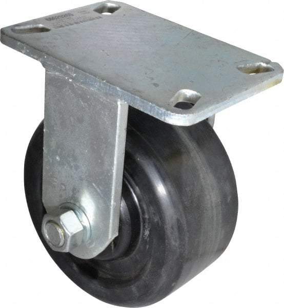 Value Collection - 6" Diam x 3" Wide x 7-1/2" OAH Top Plate Mount Rigid Caster - Phenolic, 2,000 Lb Capacity, Roller Bearing, 4-1/2 x 6-1/4" Plate - USA Tool & Supply