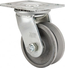 Value Collection - 4" Diam x 1-1/2" Wide, Metal With Groove Swivel Caster - 600 Lb Capacity, Top Plate Mount, 4" x 4-1/2" Plate, Roller Bearing - USA Tool & Supply