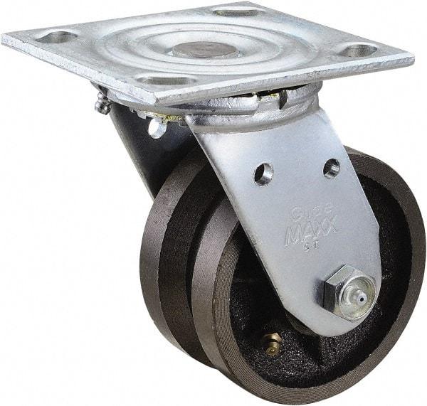 Value Collection - 4" Diam x 2" Wide, Metal With Groove Swivel Caster - 800 Lb Capacity, Top Plate Mount, 4" x 4-1/2" Plate, Roller Bearing - USA Tool & Supply