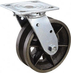 Value Collection - 6" Diam x 2" Wide, Metal With Groove Swivel Caster - 1,000 Lb Capacity, Top Plate Mount, 4" x 4-1/2" Plate, Roller Bearing - USA Tool & Supply