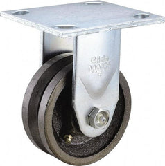 Value Collection - 4" Diam x 1-1/2" Wide, Metal With Groove Rigid Caster - 600 Lb Capacity, Top Plate Mount, 4" x 4-1/2" Plate, Roller Bearing - USA Tool & Supply