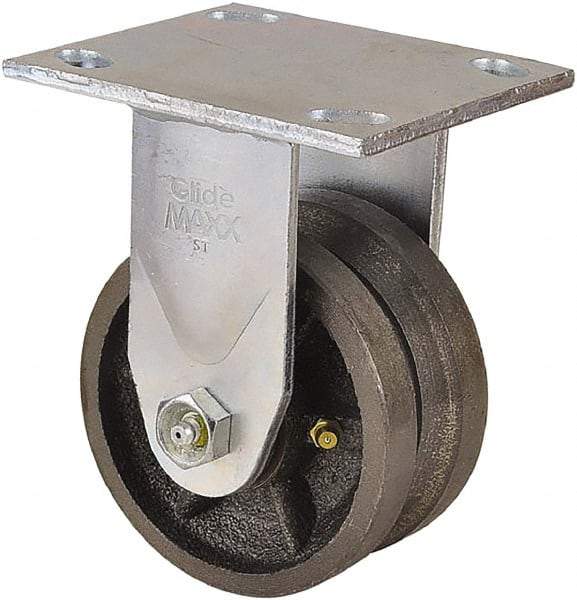 Value Collection - 4" Diam x 2" Wide, Metal With Groove Rigid Caster - 800 Lb Capacity, Top Plate Mount, 4" x 4-1/2" Plate, Roller Bearing - USA Tool & Supply