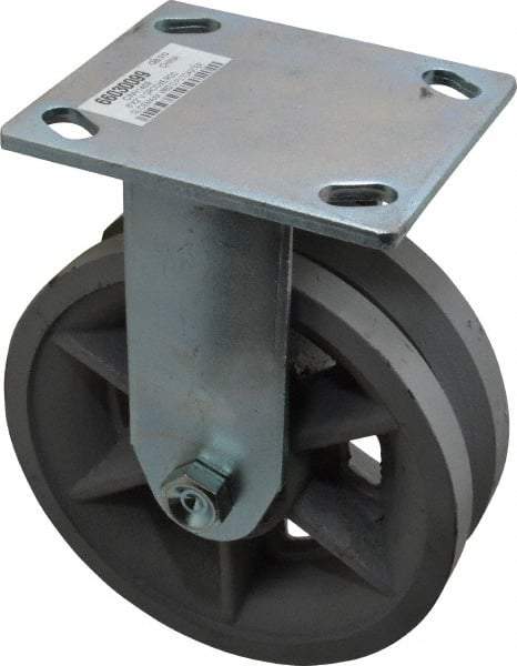 Value Collection - 6" Diam x 2" Wide, Metal With Groove Rigid Caster - 1,000 Lb Capacity, Top Plate Mount, 4" x 4-1/2" Plate, Roller Bearing - USA Tool & Supply
