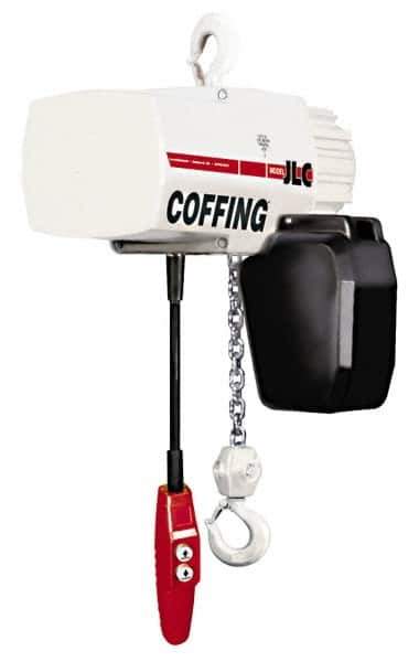 Coffing - 1/2 Ton Capacity, 16 FPM Lift Speed, Electric Chain Hoist - 10' Max Lift, 18-1/8" Min Headroom, 1 Chain - USA Tool & Supply