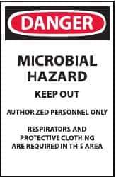 NMC - "Danger - Microbial Hazard - Keep Out - Authorized Personnel Only - Respirators and Protective Clothing Are Required in This Area", 17" Long x 11" Wide, Paper Safety Sign - Rectangle, Use for Security & Admittance - USA Tool & Supply
