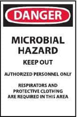 NMC - "Danger - Microbial Hazard - Keep Out - Authorized Personnel Only - Respirators and Protective Clothing Are Required in This Area", 17" Long x 11" Wide, Paper Safety Sign - Rectangle, Use for Security & Admittance - USA Tool & Supply