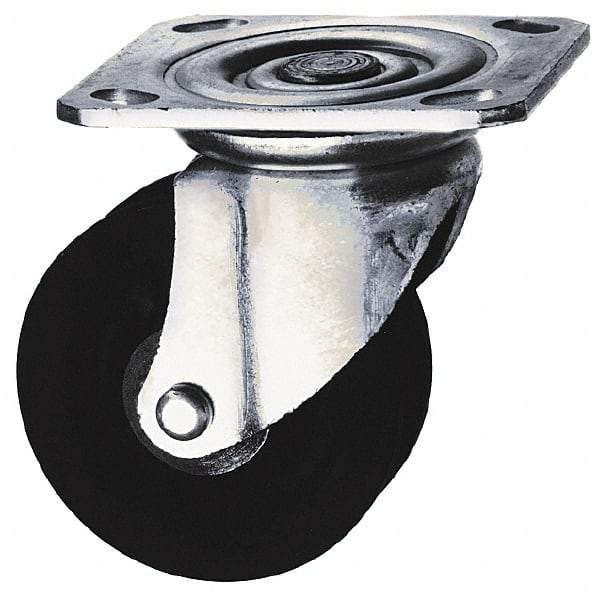 Albion - 3" Diam x 1-1/4" Wide x 3-11/16" OAH Top Plate Mount Swivel Caster - Hard Rubber, 225 Lb Capacity, Self-Lubricating Bearing, 3-1/8 x 4-1/8" Plate - USA Tool & Supply