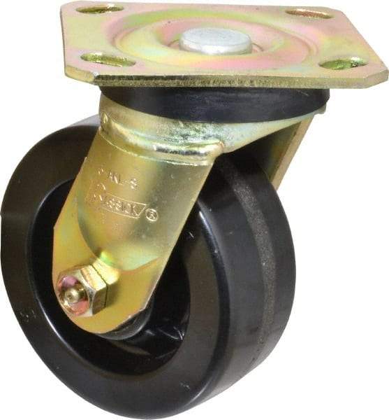 Albion - 5" Diam x 2" Wide x 6-1/2" OAH Top Plate Mount Swivel Caster - Phenolic, 1,100 Lb Capacity, Roller Bearing, 4 x 4-1/2" Plate - USA Tool & Supply