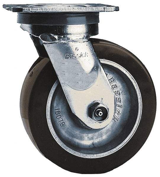 Albion - 6" Diam x 2" Wide x 7-1/2" OAH Top Plate Mount Swivel Caster - Polyolefin, 700 Lb Capacity, Roller Bearing, 4 x 4-1/2" Plate - USA Tool & Supply