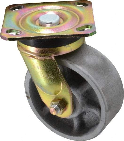 Albion - 5" Diam x 2" Wide x 6-1/2" OAH Top Plate Mount Swivel Caster - Semi-Steel, 1,100 Lb Capacity, Roller Bearing, 4 x 4-1/2" Plate - USA Tool & Supply