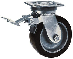 Albion - 6" Diam x 2" Wide x 7-1/2" OAH Top Plate Mount Swivel Caster with Brake - Phenolic, 900 Lb Capacity, Roller Bearing, 4 x 4-1/2" Plate - USA Tool & Supply