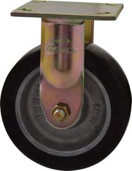 Albion - 6" Diam x 2" Wide x 7-1/2" OAH Top Plate Mount Rigid Caster - Rubber, 500 Lb Capacity, Roller Bearing, 4 x 4-1/2" Plate - USA Tool & Supply