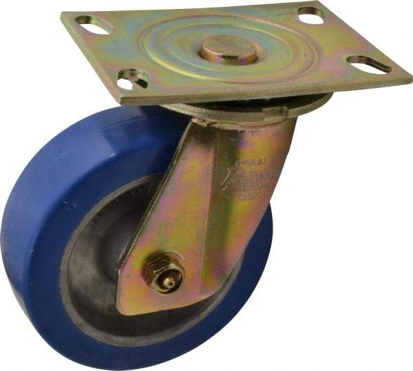 Albion - 6" Diam x 2" Wide x 7-1/2" OAH Top Plate Mount Swivel Caster - Polyurethane, 1,750 Lb Capacity, Sealed Roller Bearing, 4-1/2 x 6-5/16" Plate - USA Tool & Supply